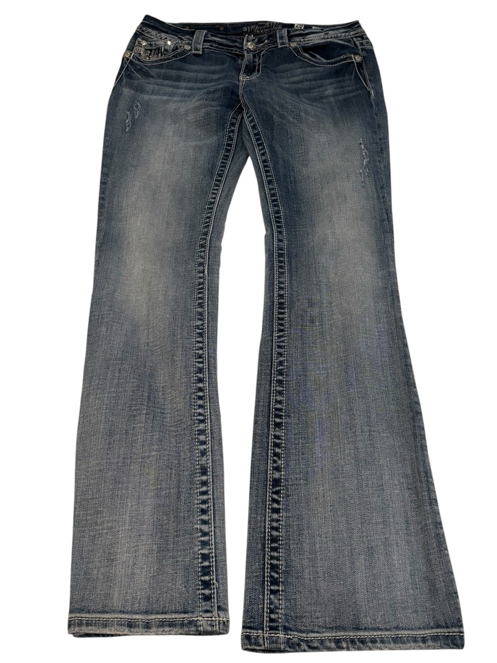Miss Me Women’s Bootcut Jeans Sequin Pockets Distressed Size 29X33 JE8009SEL